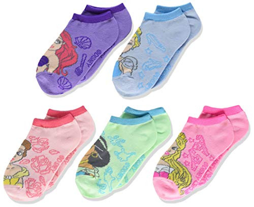 Disney girls Princess 5 Pack No Show Casual Sock  Assorted Princess  Shoe Size 3-8 US