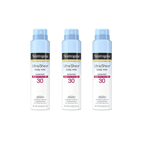 Neutrogena Ultra Sheer Body Mist Sunscreen Spray Broad Spectrum SPF 30  Lightweight  Non-Greasy and Water Resistant  Oil-Free and Non-Comedogenic  Oxybenzone-Free  5 oz  Pack of 3