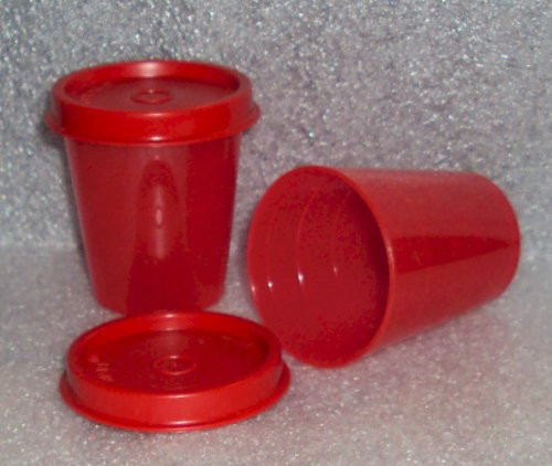 Tupperware Midgets Pill Containers 2oz Bowls  Set of 2 Sheer Red w  Red Seals