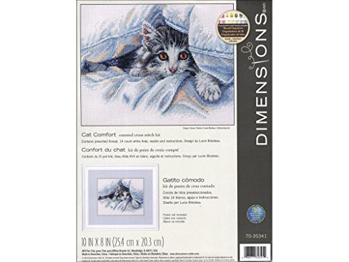 Dimensions Cat Blanket Counted Cross Stitch Kit for Beginners  14 Count White Aida Cloth  10   x 8