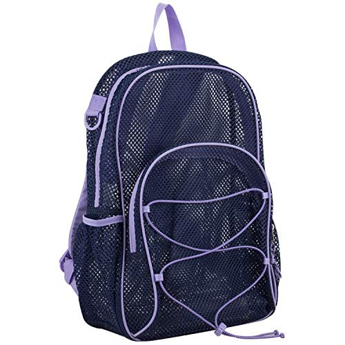 Eastsport Mesh Bungee Backpack With Padded Shoulder Straps  Lavender Mesh Navy Trim