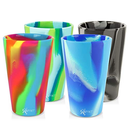Silipint Silicone Pint Glass Set, Patented, BPA-Free, Shatter-proof Silicone Cup Drinkware (4-Pack, Tie-Dye Variety)
