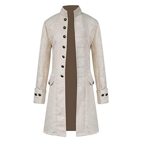 WUAI-Men Vintage Tailcoat Jackets Gothic Steampunk Victorian Frock Coat Halloween Costume Long Trench Coat-White Large-