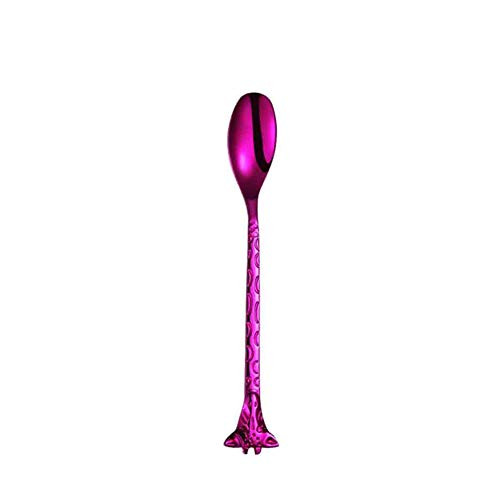 Dessert Scoop Stainless Steel Coffee Spoons Giraffe Pattern Stirring Spoon Tableware -Purple 15x2.1x0.5cm-