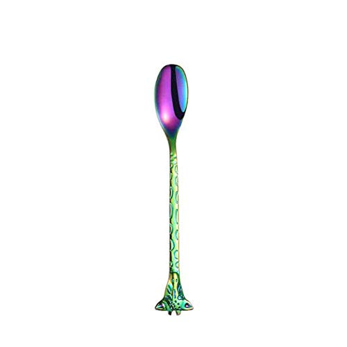 Dessert Scoop Stainless Steel Coffee Spoons Giraffe Pattern Stirring Spoon Tableware -Multicolor 15x2.1x0.5cm-