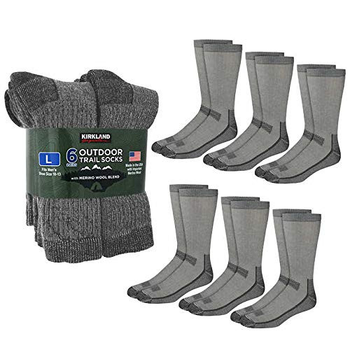 Kirkland Signature Mens 6 Pack Merino Wool Blend Crew Socks Grey -Medium - Shoe Size 10-13- -L-