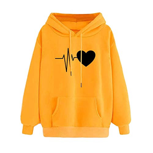 nikunLONG Women s Autumn Winter Drawstring Hoodie Sweatshirt Comfortable Pocket Patchwork Long Sleeve Pullover Outwear-Yellow Large-