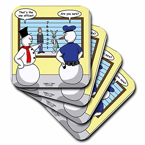 3dRose CST_2994_3 Snowman Police Line-up Ceramic Tile Coasters, (Set of 4)