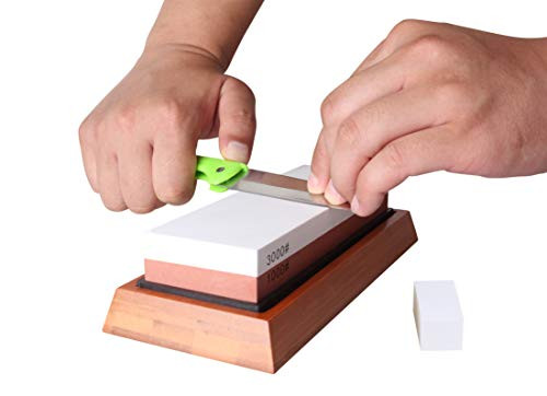 Sharpening Stone Set -1000 3000- 2-Sided Grit Sharpening Whetstone with Bamboo Base