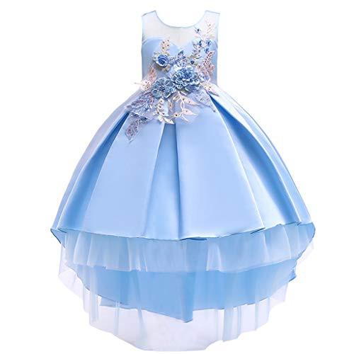 Baby Toddler Girls Wedding Birthday Dresses Gown 1-7 Years Old Child Floral Bridesmaid Pageant Princess Dress -6-7 Years Old  Blue-