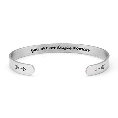 Realdo Bracelets for Women Personalized Stainless Steel Engraved Quote Inspirational Bracelet Cuff Bangles Jewelry