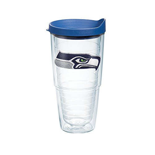 Tervis 1039071 NFL Seattle Seahawks Primary Logo Tumbler with Emblem and Blue Lid 24oz, Clear