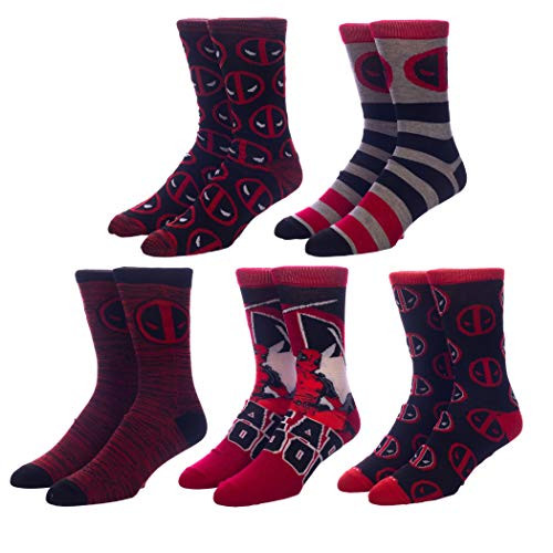Marvel Deadpool Comic Character Crew Socks -Pack of 5- 10-13 Multi-color
