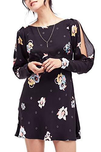 Free People Womens Split Sleeves Floral Print Mini Dress Black 0