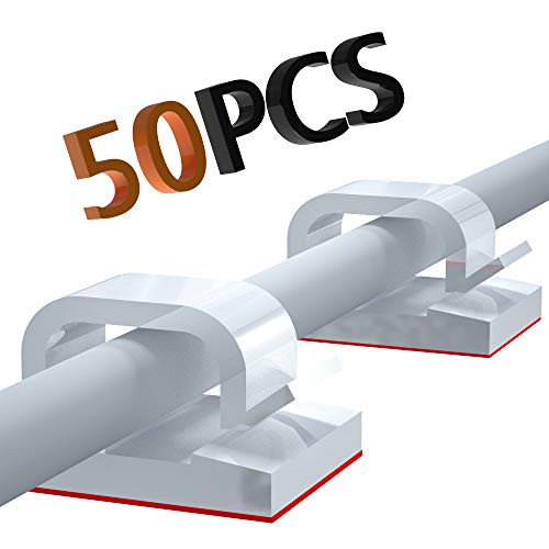 50pcs Cable Clips  Adhesive Cable Organizer Cord Holder Upgraded Cable Clips with Strong Adhesive Tapes Wire Holder Organizer Cord Management for Car  Office and Home -White-