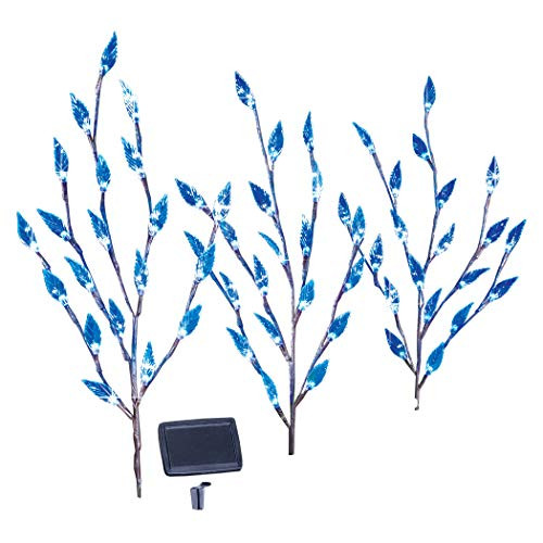 Collections Etc Bright Leaf Branch Solar Garden Lights with Adjustable Branches - Set of 3  Outdoor Decorative Accents  Blue  60