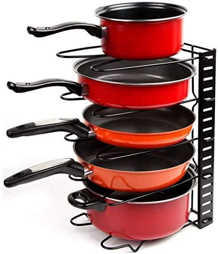 Expandable Pot and Pan Organizers Rack 5 Plus  Pans and Pots Lid Organizer Rack Holder  Kitchen Cabinet Pantry Bakeware Organizer Rack Holder with 5 Adjustable Compartments -Black-