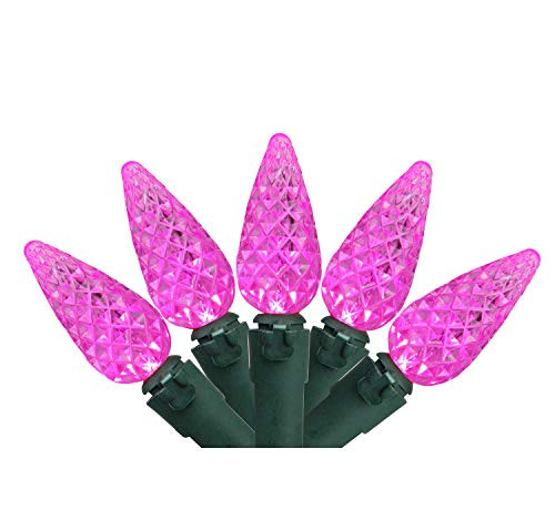 Northlight 70 Pink LED Faceted C6 Christmas Lights - 23 ft Green Wire