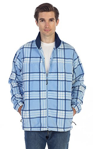 Gioberti Mens Zip Up Plaid Polar Fleece Jacket  Sky Blue  X-Large