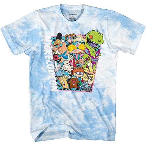 Nickelodeon Mens 90 s Classic Shirt - Tie Dye Rugrats  Reptar  Ren  and  Stimpy  and Hey Arnold - Vintage Tie Dye T-Shirt -Light Blue Tie Dye  Large-