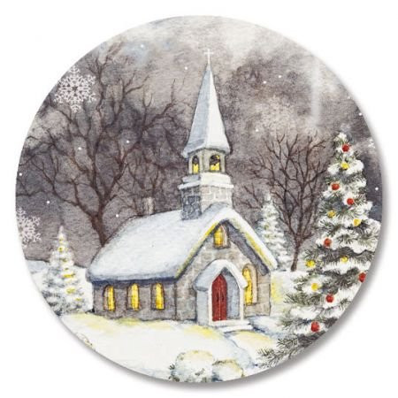 Snowy Church Christmas Envelope Seals- Set of 72 Holoiday Envelope Stickers