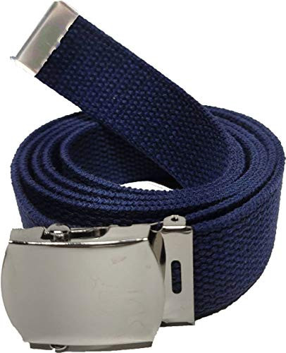 ARMYU 100 percent  Cotton Military 54 inch Web Belt -Navy Blue Belt w Chrome Buckle-