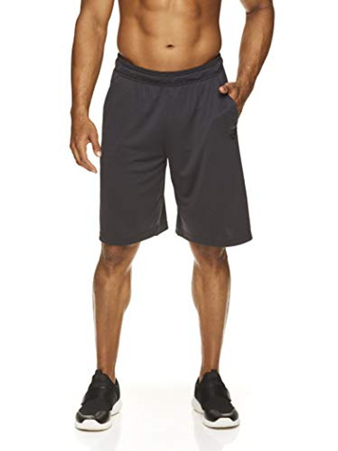 Reebok Men s Mesh Basketball Gym  and  Running Shorts w Elastic Drawstring Waistband  and  Pockets - Point Guard Ebony  Large