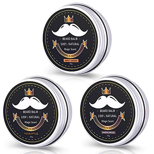 Beard Balm Variety Pack for Men  Orange  Eucalyptus  Sandalwood Strengthens  Softens and Styles for Beards Mustaches Shea Butter  Argan  Jojoba Oils