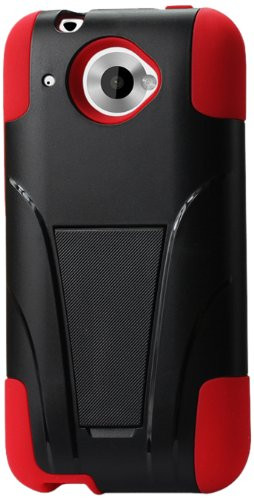 Reiko Silicon Case and Protector Cover for HTC Zara/ Desire 601 New Type Kickstand - Retail Packaging - Red Black