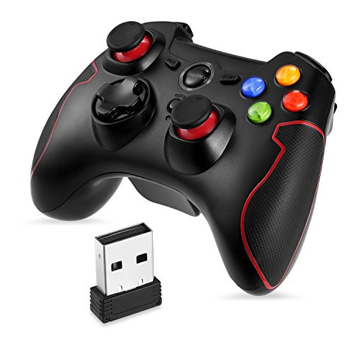 EasySMX PC PS3 Gaming Controller, Wireless 2.4G Gamepads with Vibration Fire Button Support PC, PS3, Android, Vista, TV Box Portable Gaming Joystick Handle (Black and Red)