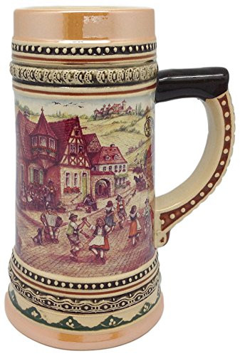 Ceramic Beer Stein with German Village Dancers 1Liter