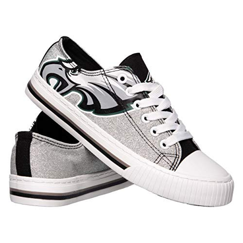FOCO NFL Philadelphia Eagles Womens Ladies Glitter Low Top Canvas Sneaker Shoesladies Glitter Low Top Canvas Sneaker Shoes  Team Color  8 Large