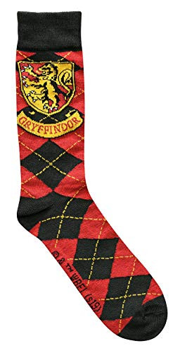 Harry Potter Gryffindor Crest Argyle Pattern Men s Crew Socks