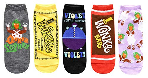 Hyp Willy Wonka and The Chocolate Factory Juniors Womens 5 Pack Ankle Socks