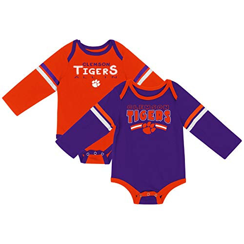 Colosseum NCAA Long Sleeve Bodysuit 2-Pack-Newborn and Infant Sizes-Clemson Tigers-6-12