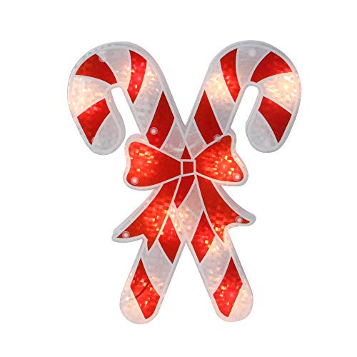 Northlight 12 inch Lighted Red and White Holographic Candy Cane Christmas Window Silhouette Decor