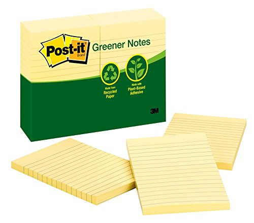 Post-it Greener Notes, 4 in x 6 in, Canary Yellow, Lined, 12 Pads/Pack (660-RP)