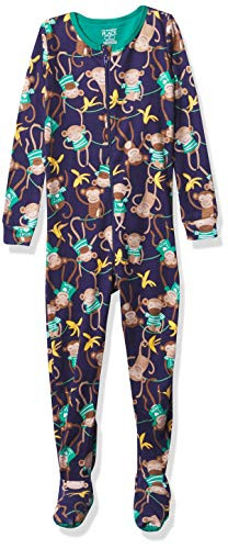 The Children s Place Boys  Baby and Toddler Monkey Snug Fit Cotton One Piece Pajamas  Thunder Blue  3-6 Months