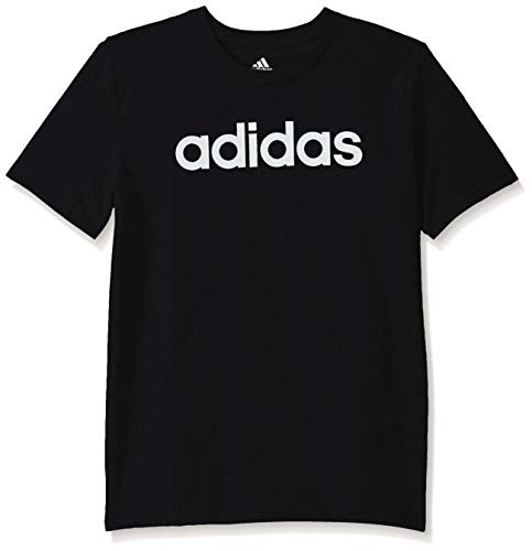 adidas Boys  Big Short Sleeve Cotton Jersey T-Shirt Tee  Linear Logo Black  Small