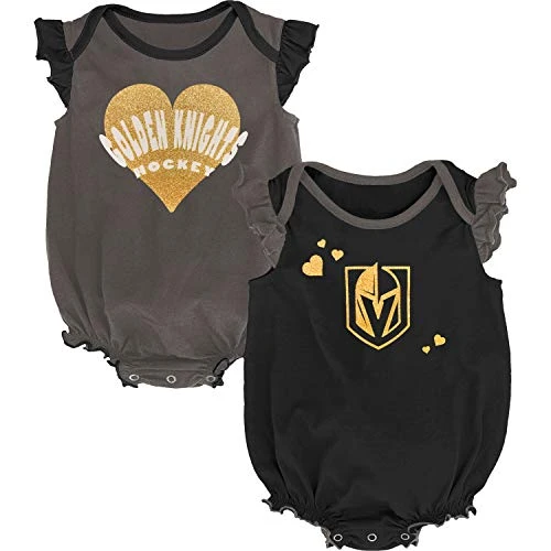 Outerstuff NHL Newborn  and  Infants Girls Double Trouble Creeper  Bib  Bootie Set -Las Vegas Golden Knights  12 Months-