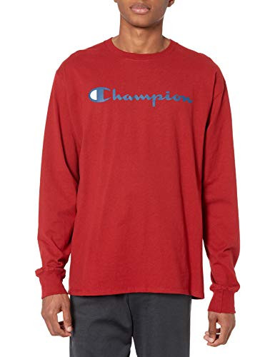 Champion Men s Classic Graphic Long Sleeve Tee  Courageous Red - Script  Medium