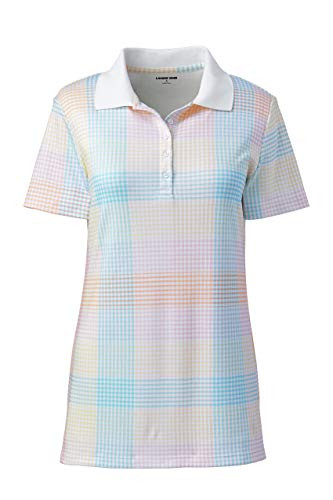 Lands  End Womens Short Sleeve Supima Polo White Multi Plaid Petite Medium