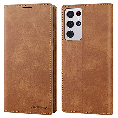 Compatible with Galaxy S21 Ultra Wallet Case Premium PU Leather Folio Flip Case for S21 Ultra with Kickstand Card Holder Slots Shockproof Protective Cover for Samsung Galaxy S21 Ultra 5G 6.8 -Brown-
