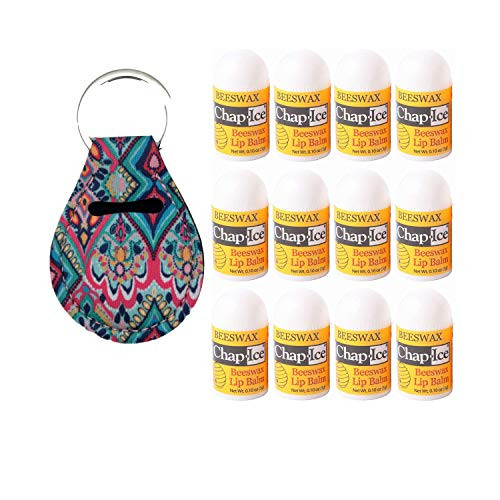 Chap Ice Mini Lip Balm with Vitamin E Moisturizer for Dry Chapped Lips Beeswax Flavor with Mini Chapstick Keychain Holder  Lip Therapy Bundle  12 x 0.10oz -3g-