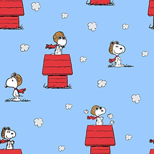 Snoopy  and  The Red Baron Flying Ace Sky Cotton Fabric Spring by The Yard