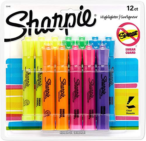 Sharpie Tank Highlighters Assorted Fluorescent Colors  Chisel Tip Highlighter Pens  12 Count New