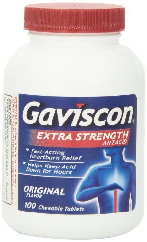 Gaviscon Extra Strength Chewable Antacid Tablets  Original Flavor  100-Count Bottles -Pack of 2-
