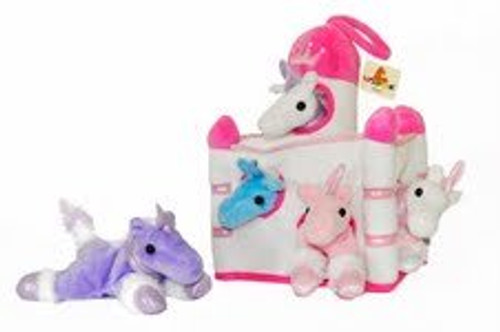 Plush Unicorn Castle with Animals - Five (5) Stuffed Animal Unicorns in Play Carrying Castle Case - White Plush Unicorn Castle with Animals - Five (5) Stuffed Animal Unicorns in Play Carrying Castle Case - White