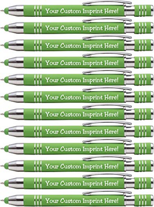 Soft-Touch Custom Pens with Stylus Personalized Metal Printed Name Pens - Black Ink - Imprinted Message of Choice - 12 pcs pack -Green- Soft-Touch Custom Pens with Stylus Personalized Metal Printed Name Pens - Black Ink - Imprinted Message of Choice - 12 pcs pack -Green-