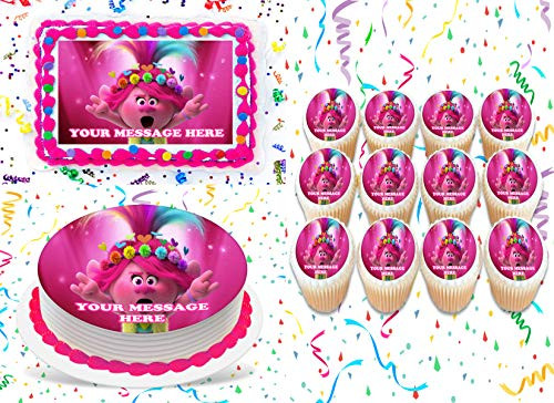 Trolls World Tour Cake Topper Edible Image Personalized Cupcakes Frosting Sugar Sheet -8 inch Round Cake Topper-